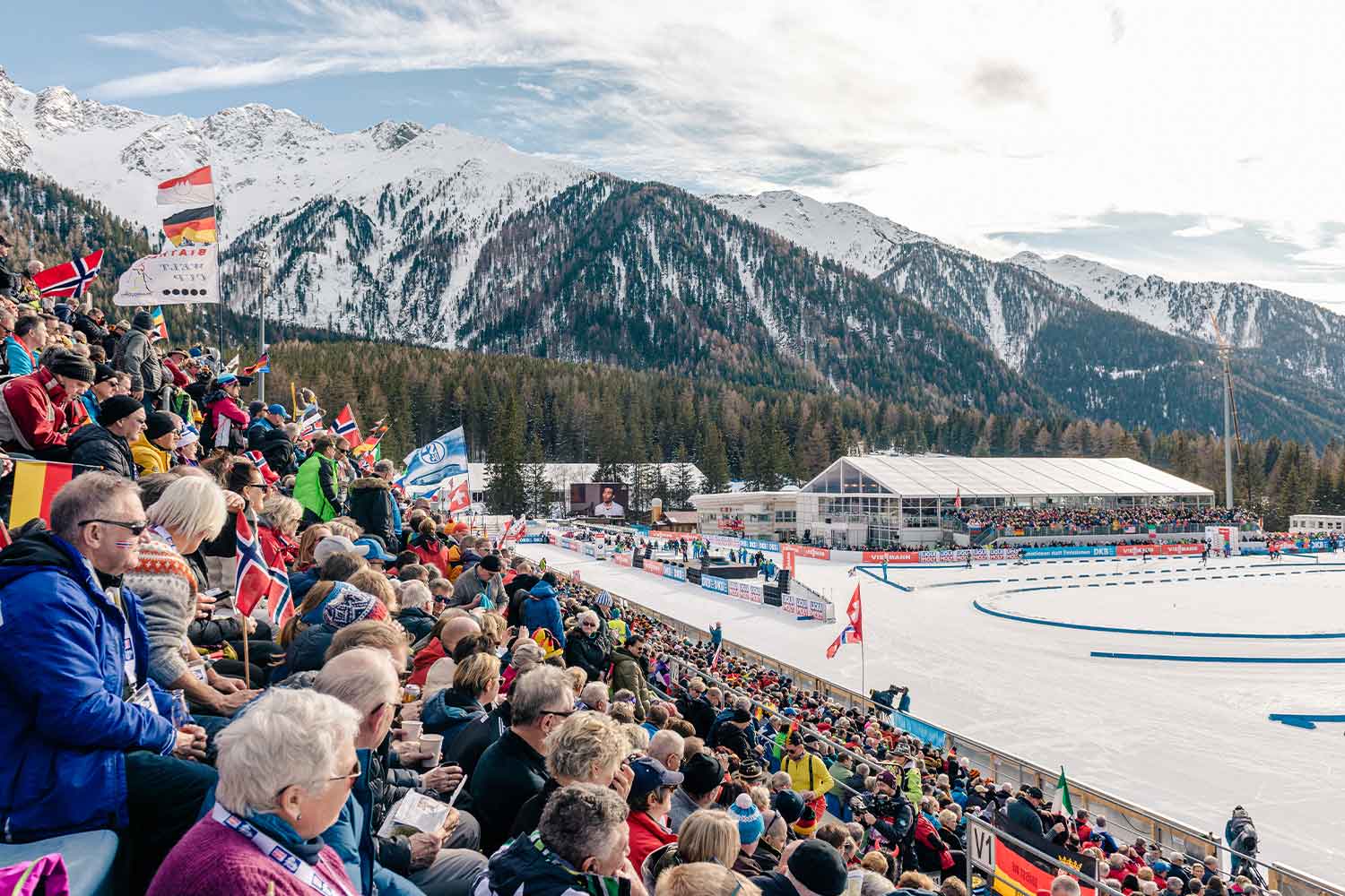 La Südtirol Arena Alto Adige durante i Campionati mondiali di biathlon del 2020 © Valentina Strobl