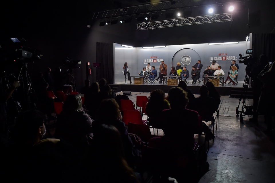 Un momento della conferenza stampa di La Casa di Carta 5 tenutasi a Madrid il 30 novembre 2021 Photo by Juan Naharro Gimenez/Getty Images for Netflix