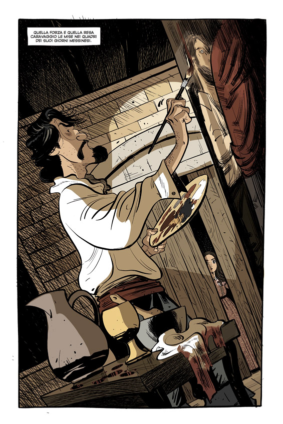 Tavola della grphic novel Caravaggio e la ragazza