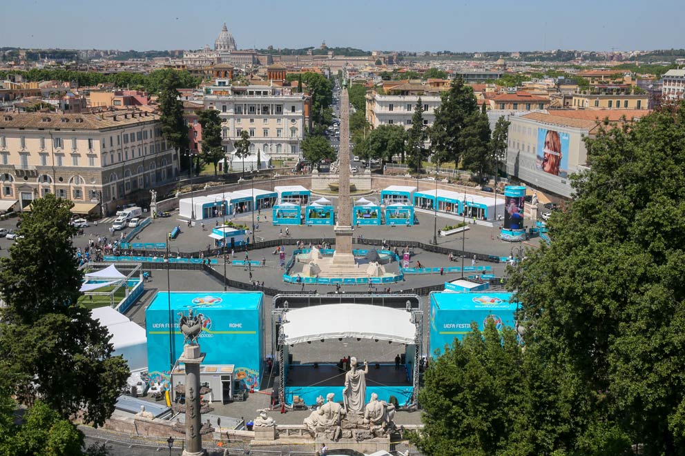 Piazza del Popolo a Roma è il punto principale della Fan Zone allestita in occasione di Euro 2020