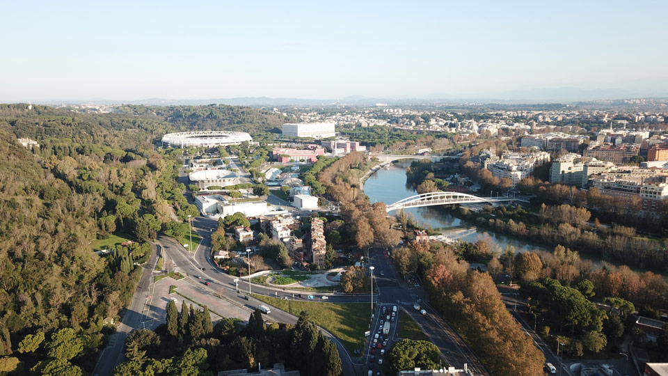 Una panoramica dall'alto di Roma, nella zona dello stadio Olimpico