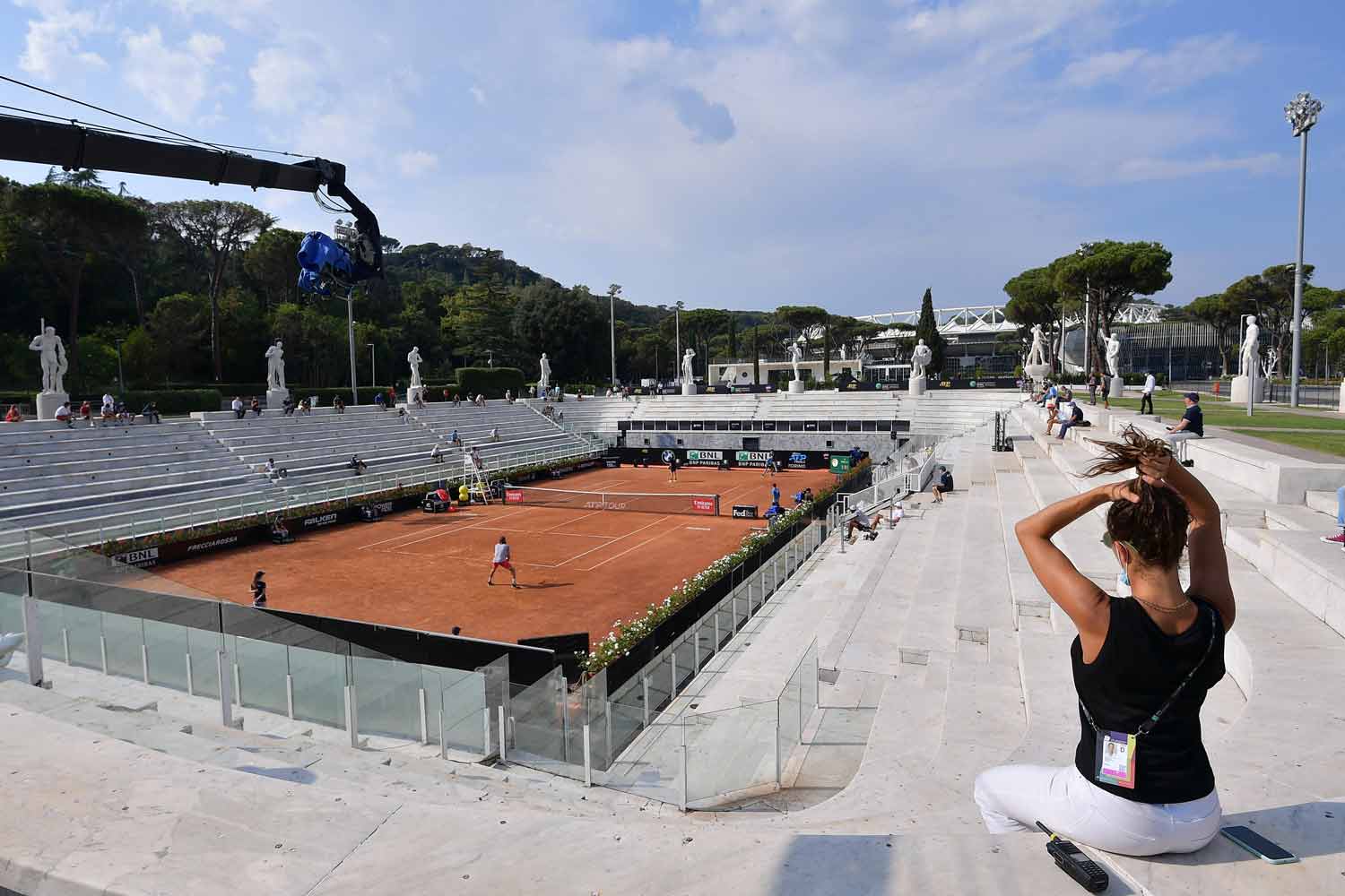 Panoramica su un campo degli Internazionali BNL d'Italia 2020 durnate la sfida Jannik Sinner vs Stefanos Tsitsipas ©Alfredo Falcone/LaPresse