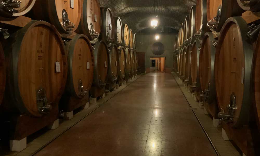 Botti di vino della cantina Bertani