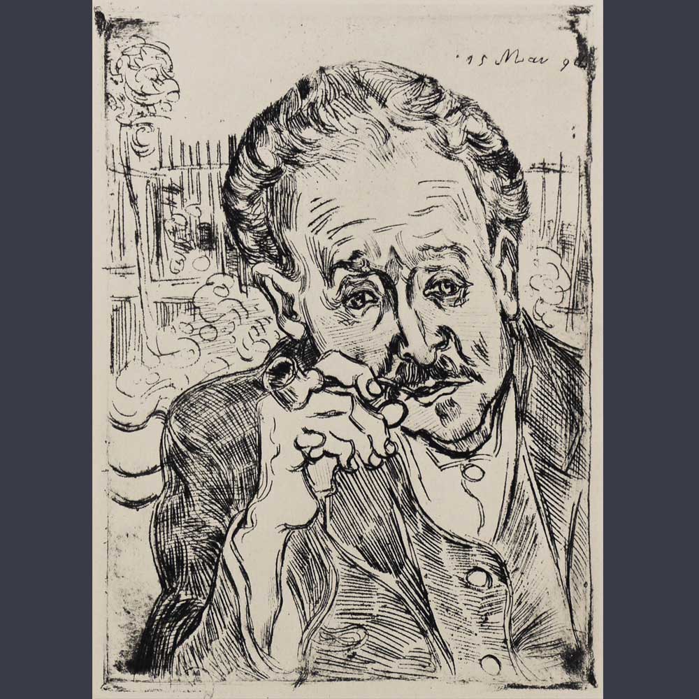 Van Gogh Portrait du Docteur Gachet  1890 Acquaforte 17,5 x 21,5 cm Collezione Privata