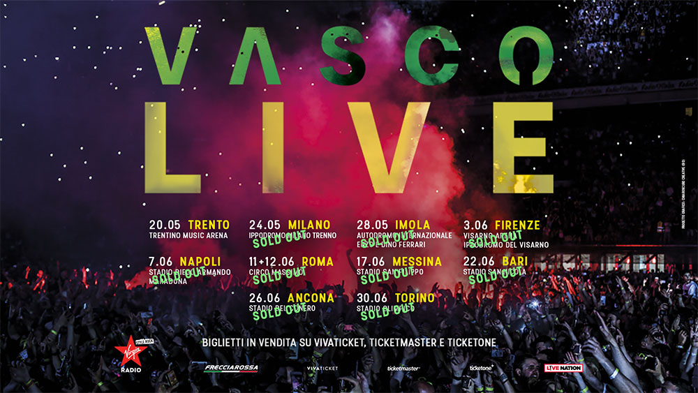 Locandina di Frecciarossa treno ufficiale dei concerti di Vasco Rossi