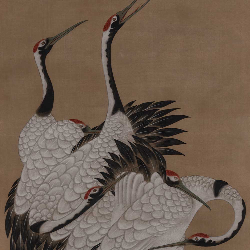 Itō Jakuchū (1713-1800)  Sette gru  1755 circa Dipinto a inchiostro e colori su seta, 110,8 x 51 cm  ©Studio Gonella