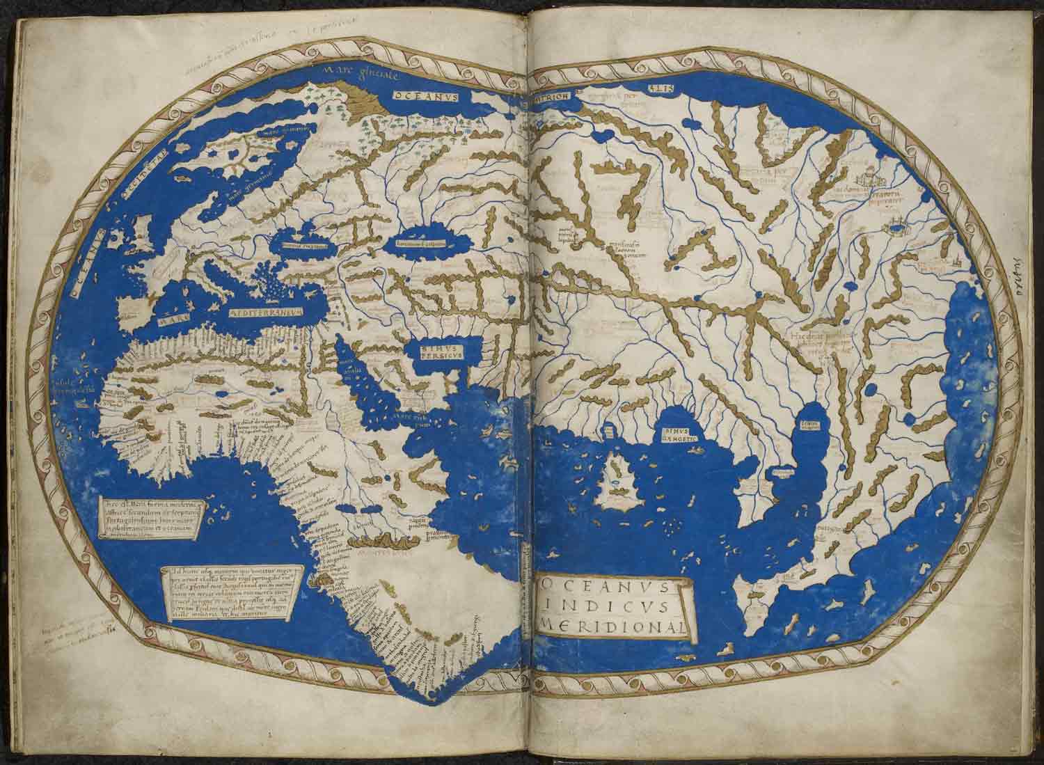 Henricus Martellus Germanus, Mappamondo, in Insularium illustratum, 1490 circa, London, British Library, Additional ms. 15760, ff. 68-69, 340 x 240 mm circa