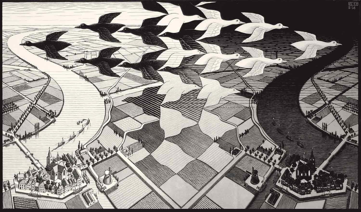 Giorno e notte (1938) di Maurits Cornelis Escher