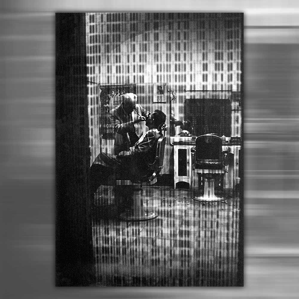 Barbershop in Riesi, Sicily, Italy, 1964