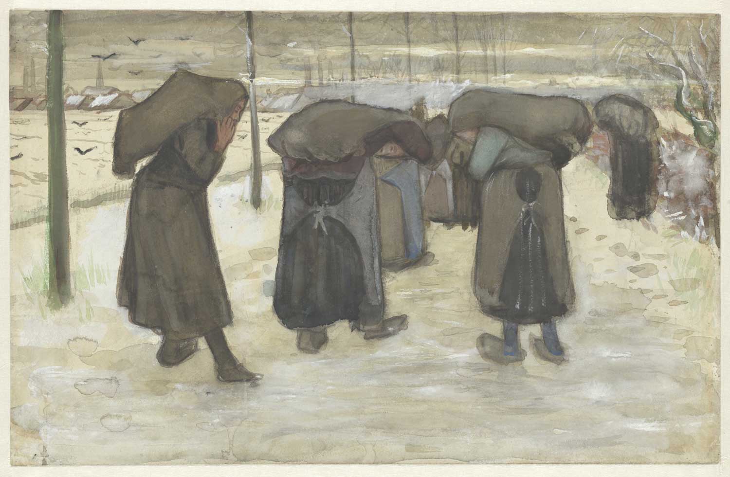 Vincent Van Gogh, Donne che trasportano sacchi di carbone nella neve (1882)