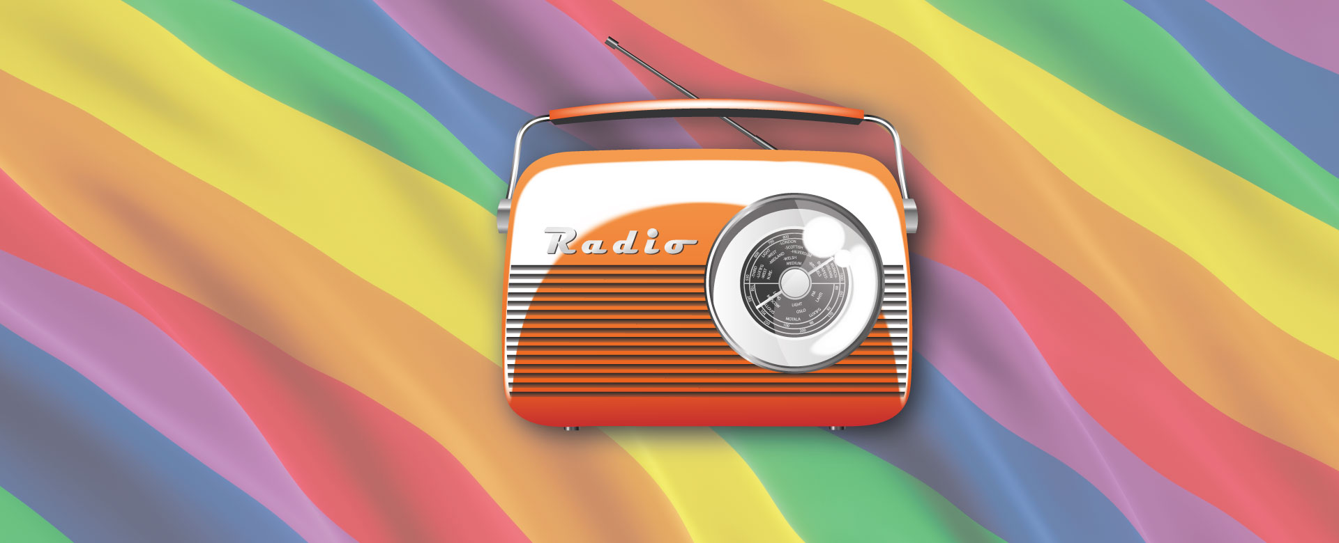 Radio con alle spalle i colori della bandiera della pace per il World Radio Day 2023