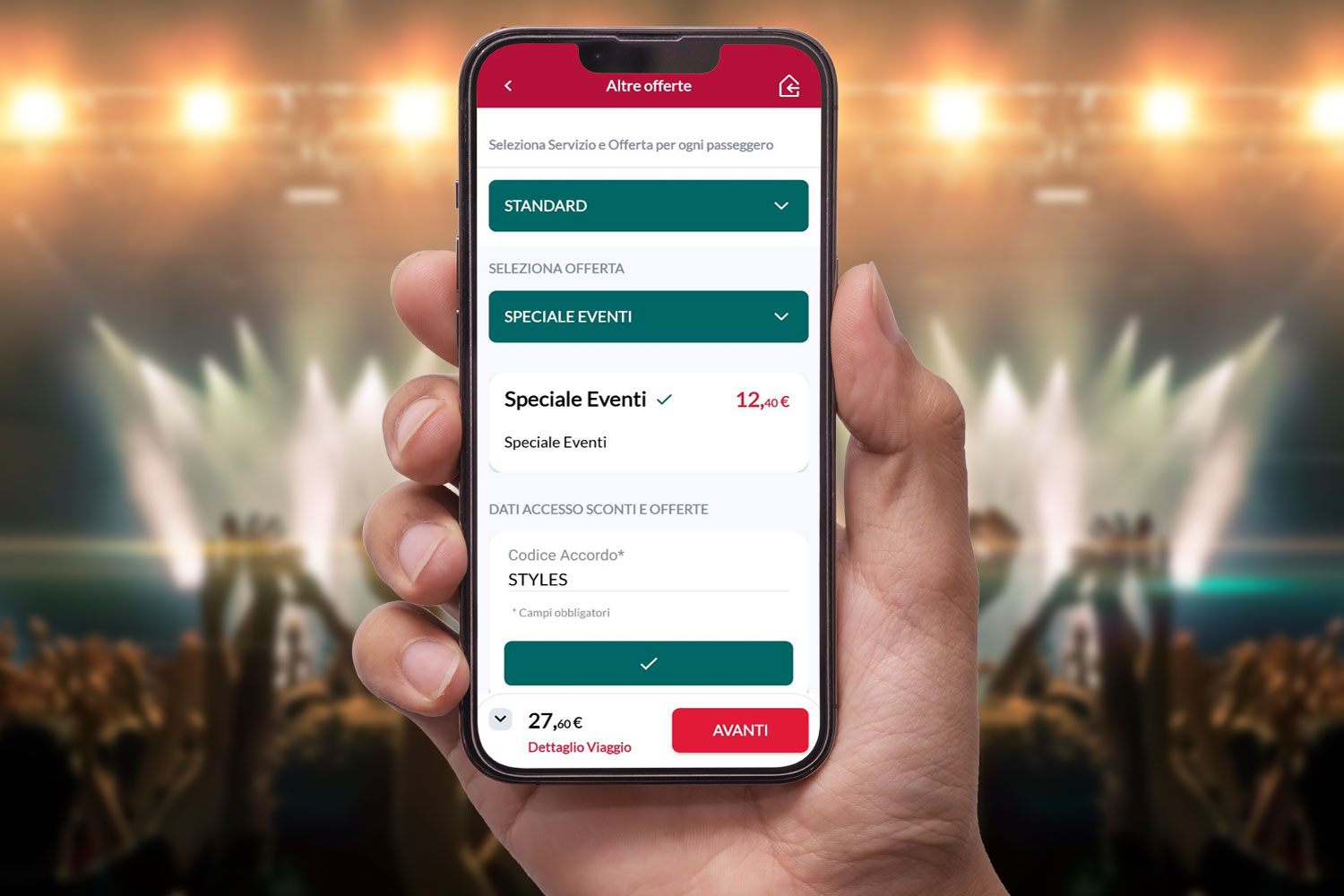 App Trenitalia schermata speciale eventi Harry Styles