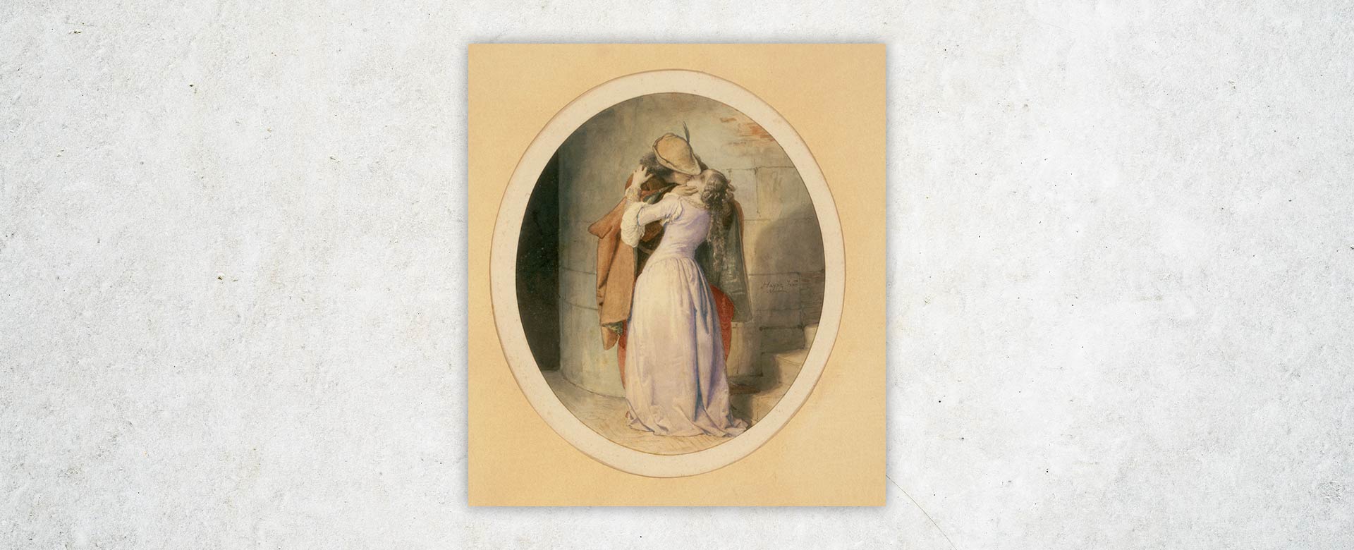 Il bacio (post 1859) di Francesco Hayez, acquerello su carta 