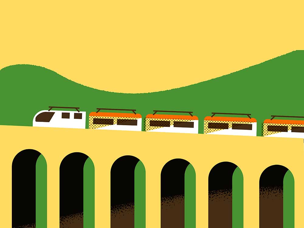 Disegno di un treno su un ponte