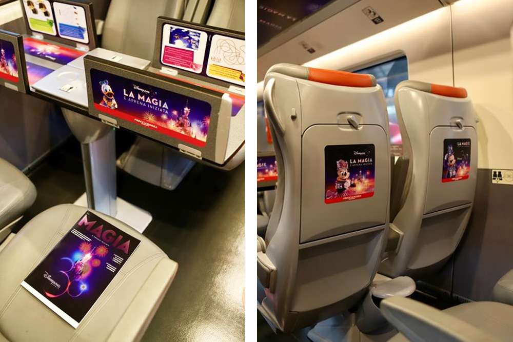Interno del Frecciarossa 1000 dedicato ai 30 anni di Disneyland Paris