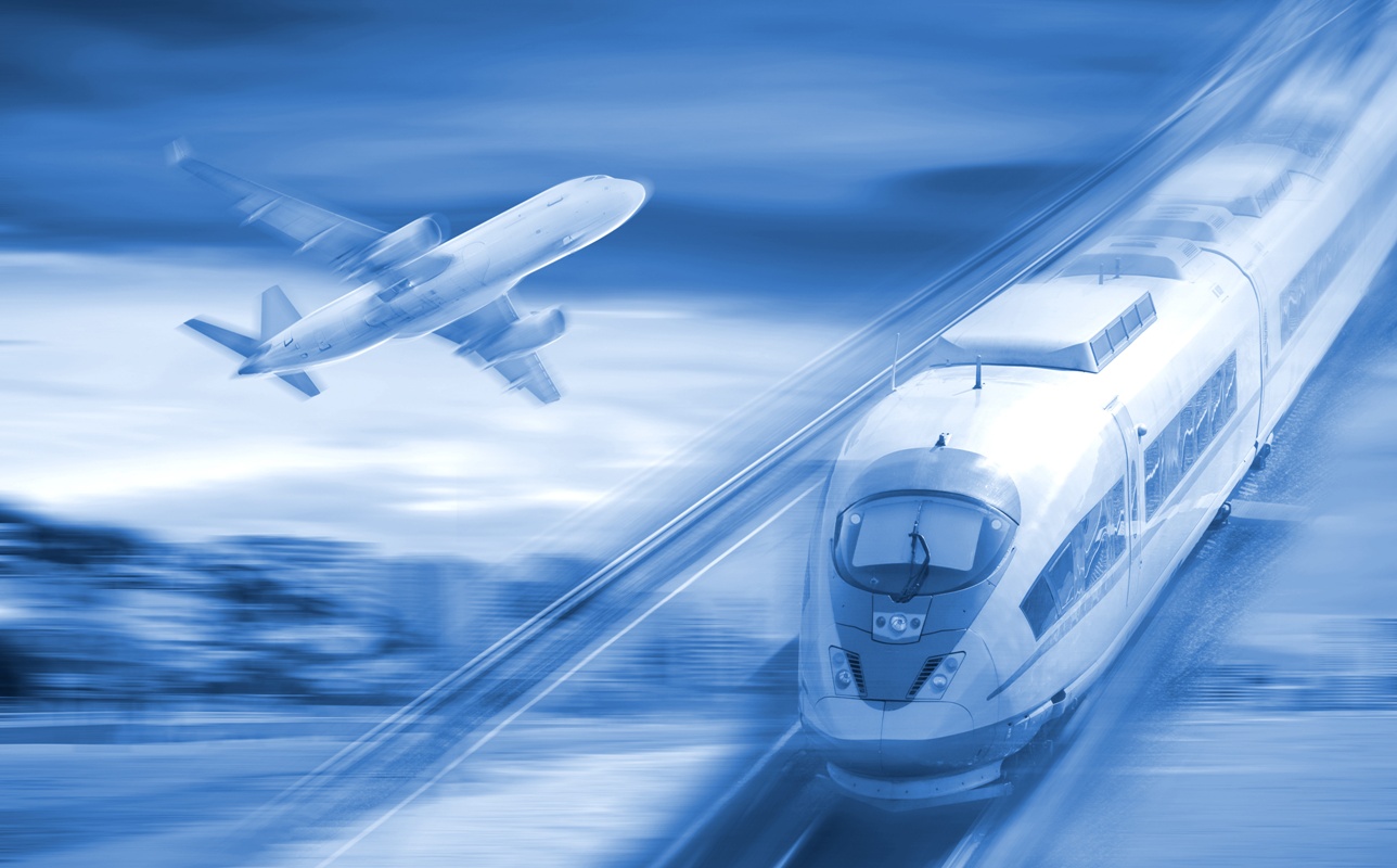 Illustrazione grafica con treno e aereo