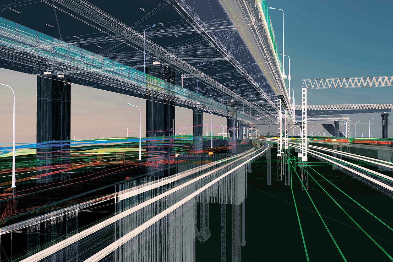 Wireframe di un'infrastruttura ferroviaria