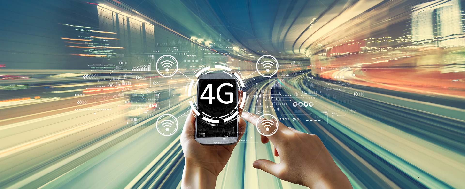 Grafica con 4G, cellulare e idea di velocità