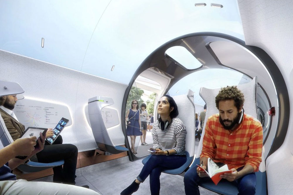 Ricostruzione grafica passeggeri in un treno Hyperloop