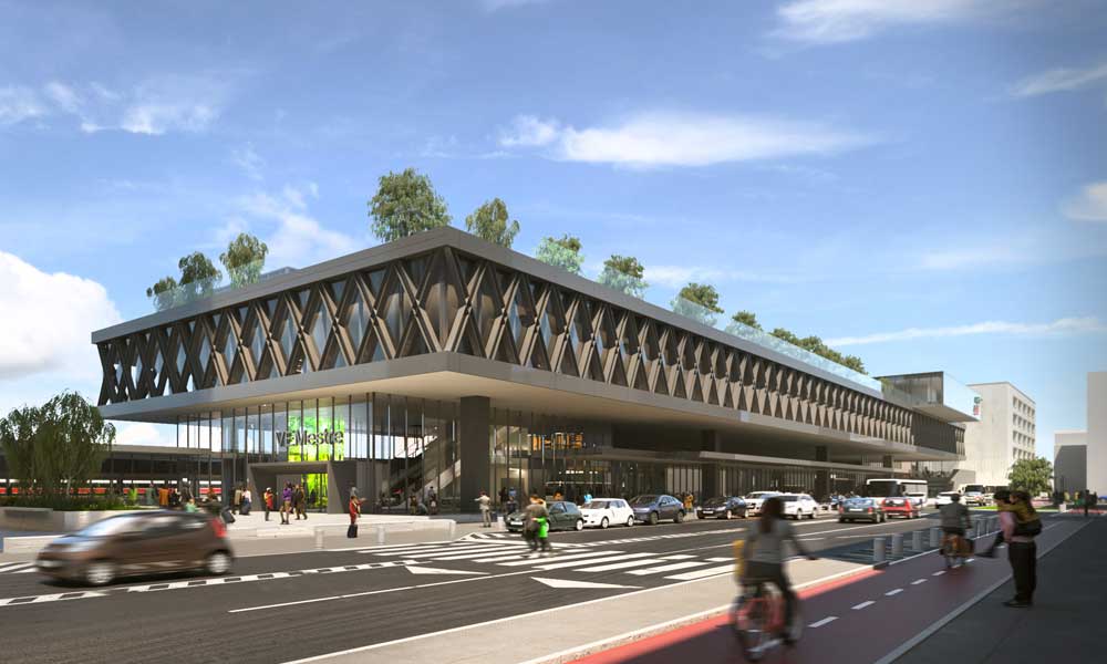 Rendering del progetto della nuova stazione di Venezia Mestre