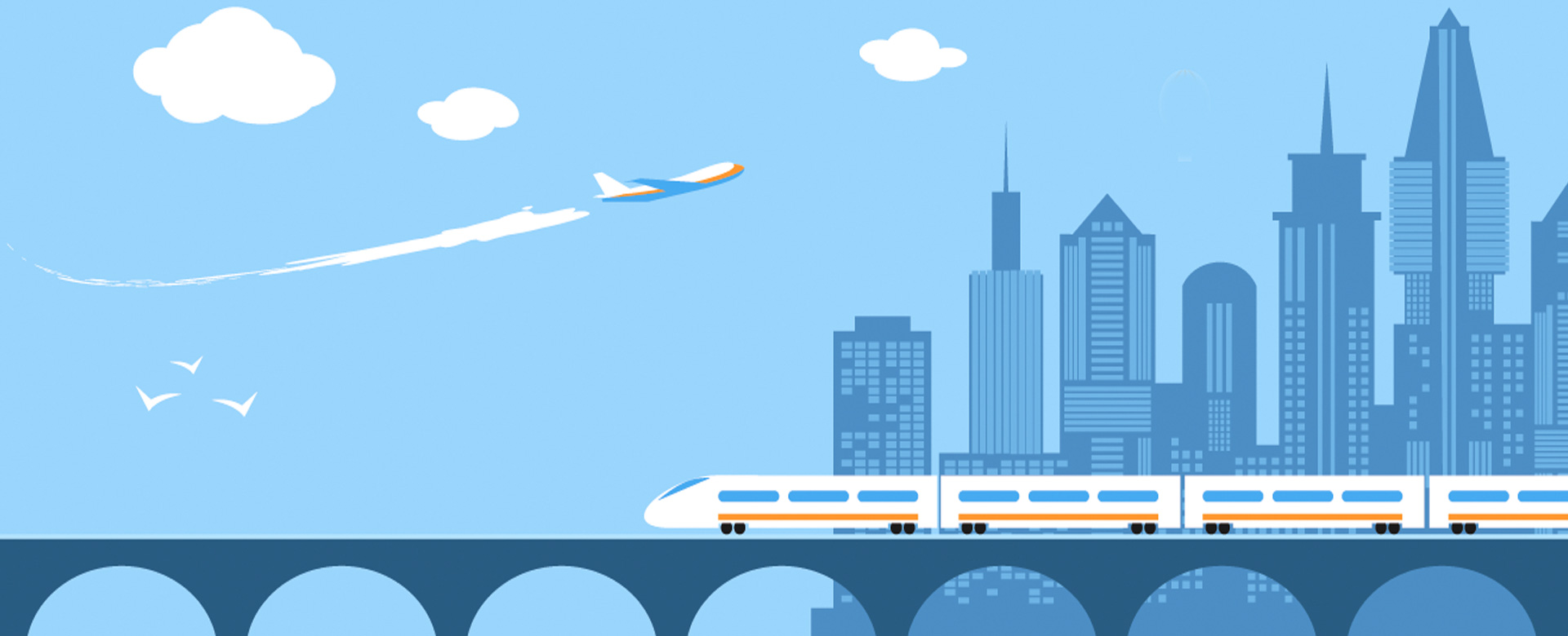 Illustrazione grafica con treno e aereo