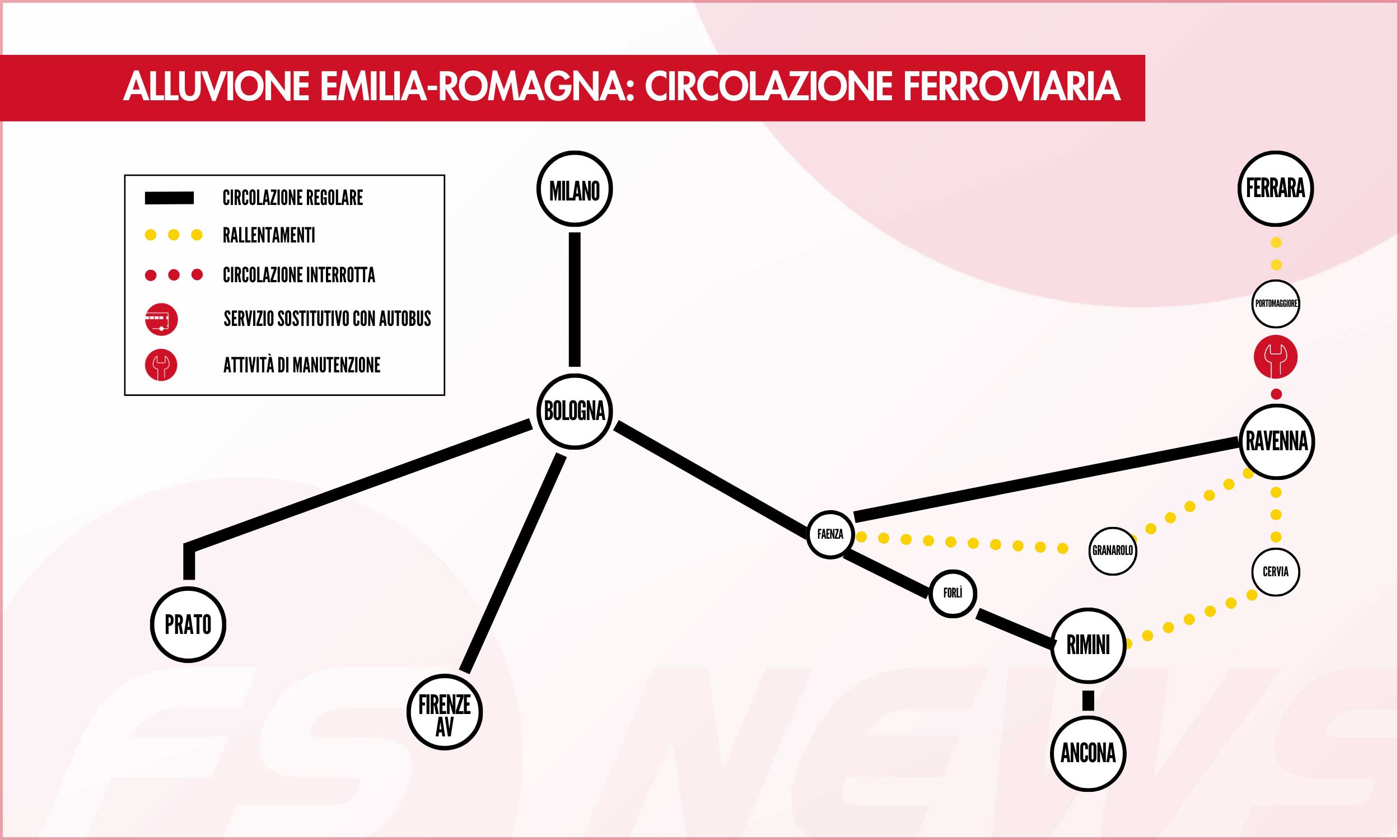 infografica delle linee ferroviaria in Emilia-Romagna