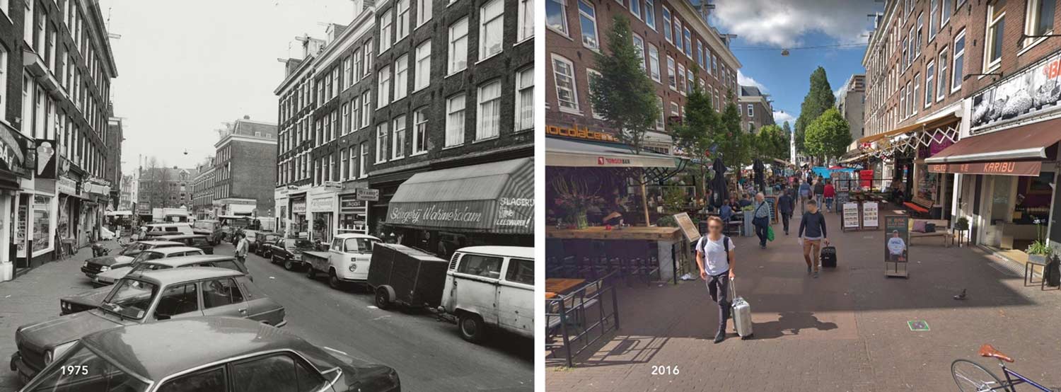 Una strada di Amsterdam a confronto, prima nel 1975 poi nel 2016