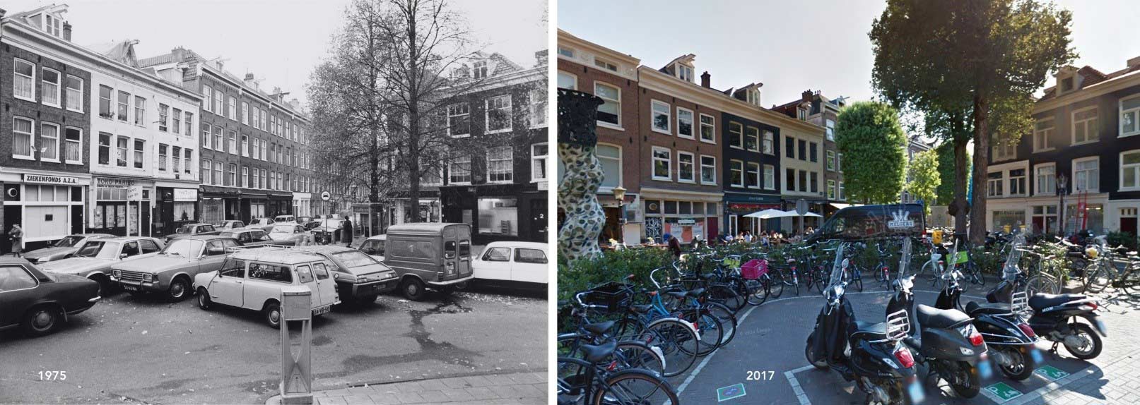 Una strada di Amsterdam a confronto, prima nel 1975 poi nel 2017
