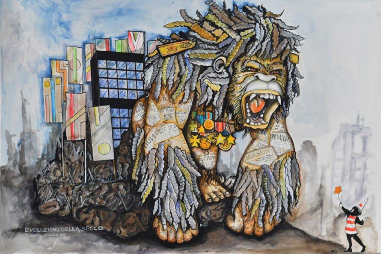Evoluzione della specie di Cinquini e Cirri 2023 - Bozzetti Carri di 1° categoria Viareggio 2023 ©Fondazione Carnevale di Viareggio